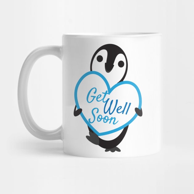 Cute Penguin Holding Get Well Soon Heart Shape Sign by sigdesign